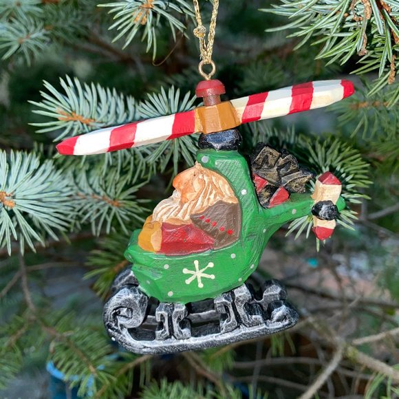 Vintage David Frykman Folk Santa & Helicopter Christmas Ornament 1997 - Picture 3 of 9
